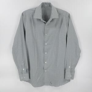 State Liberty Shirt Mens Large Green Gingham Plaid Button Down Stretch Dress